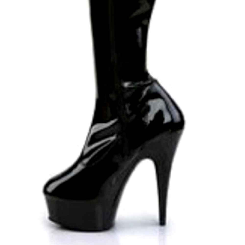 Sleek Shiny Thigh High 4.5 Platform 7.5 Heel Black Boots